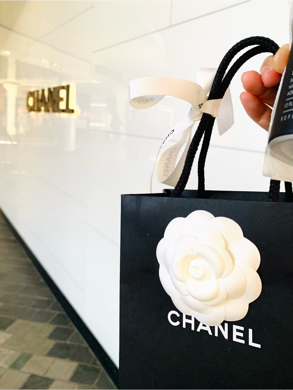 CHANEL Small Matte Boutique Shopping Bag w/ White Camellia & Ribbon 2026 Fresh